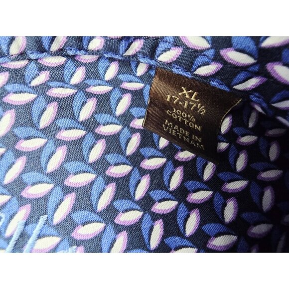 Tasso Elba Size XL 17-17.5 Black Blue White Lavender Ovel Pattern Cotton Shirt - Picture 5 of 9